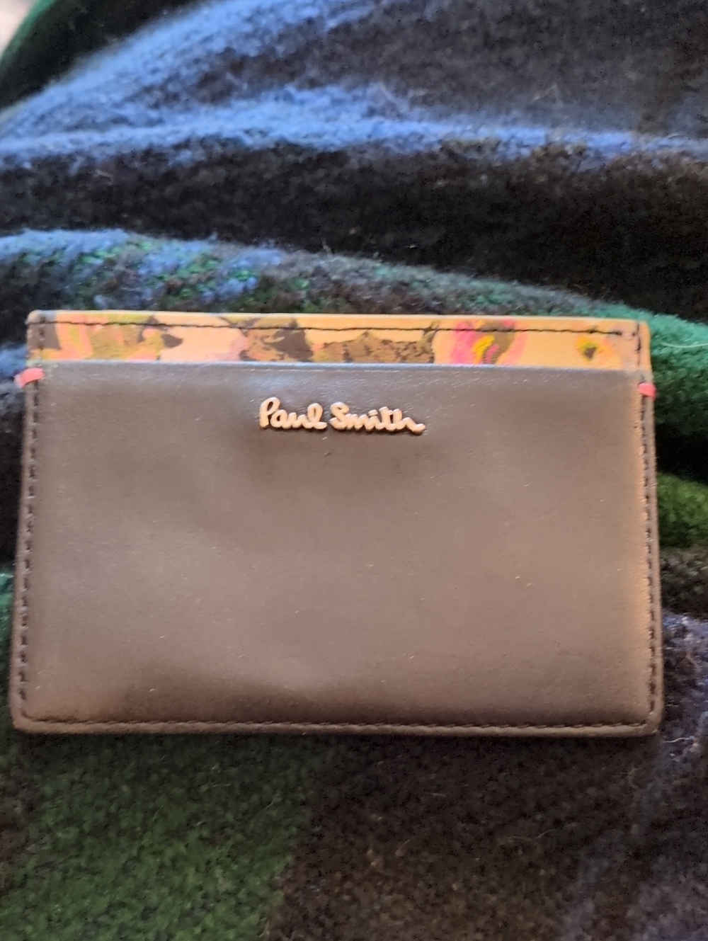 Paul Smith Black Leather Card & Key Holder with Multicolor Edge